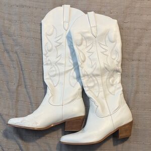 White Faux Leather Cowboy Boots